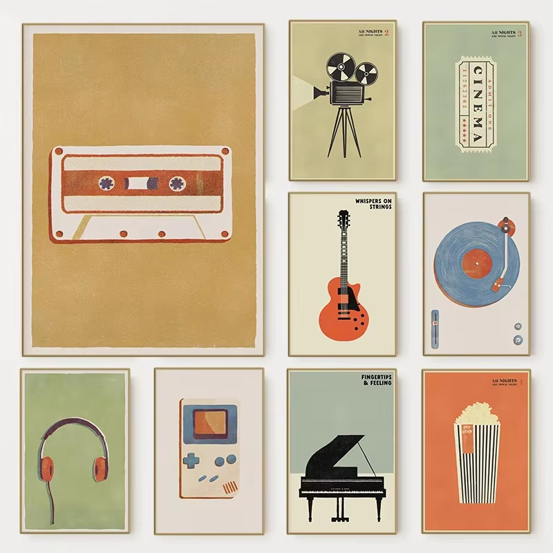 Musical Instrument Drawing - Retro Medieval Pop Music Instrument Poster