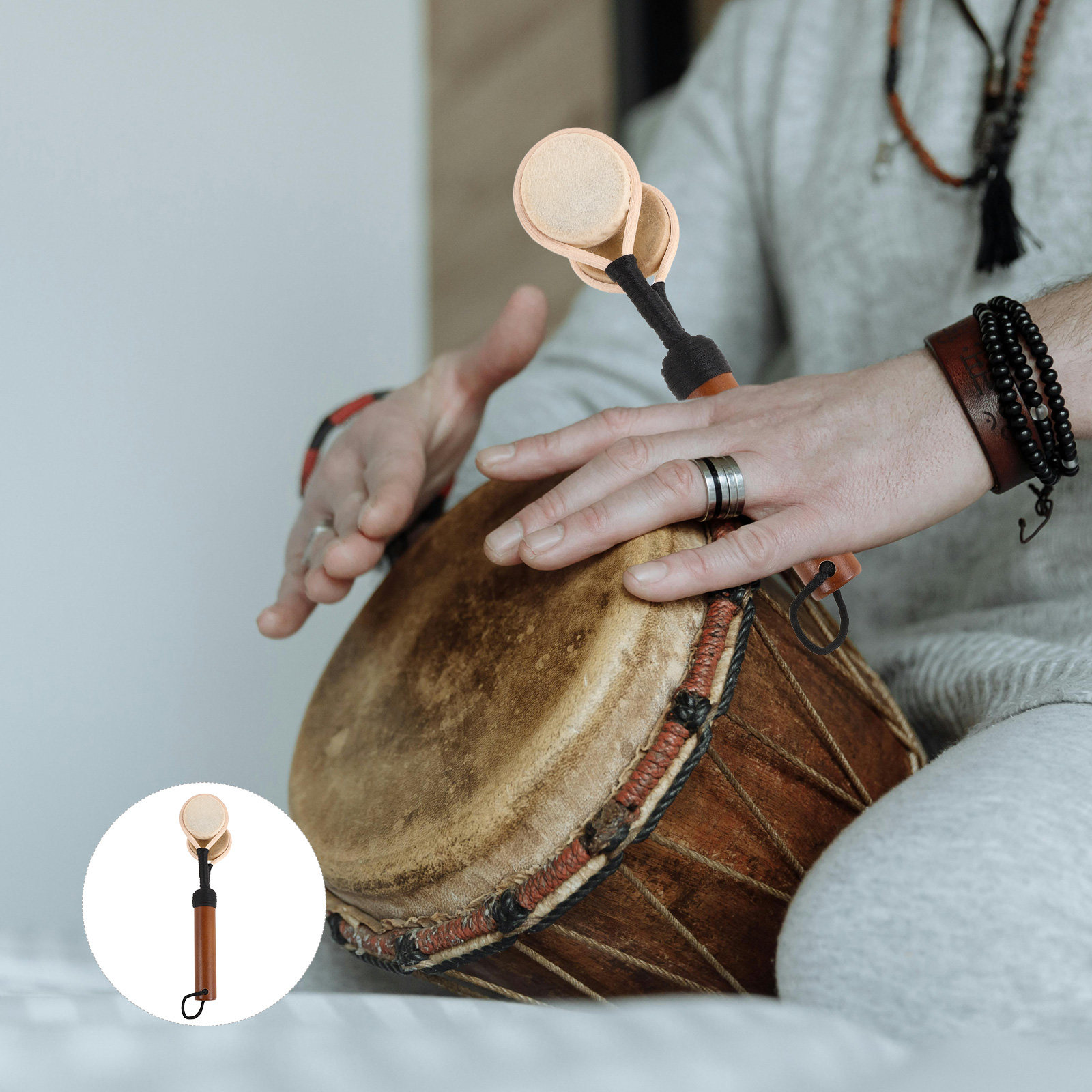 Musical Instrument You Shake - Double Drum Shaker Traditional Wooden Percussion
